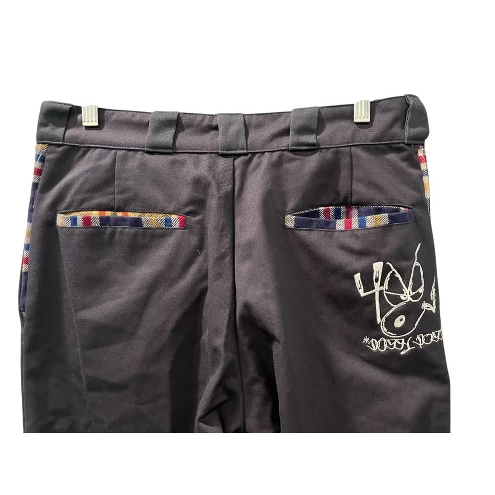 4Hunnid x Snoop Dogg Embroidered Chino Pants Size 30 Plaid Embroidered Hip Hop